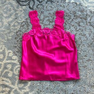 Vintage Floral Lace Cami Hot Pink Medium
